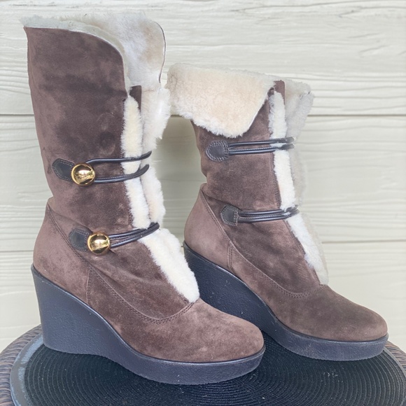 AUTHENTIC COACH fur boots with gold buttons - rare - Picture 3 of 5